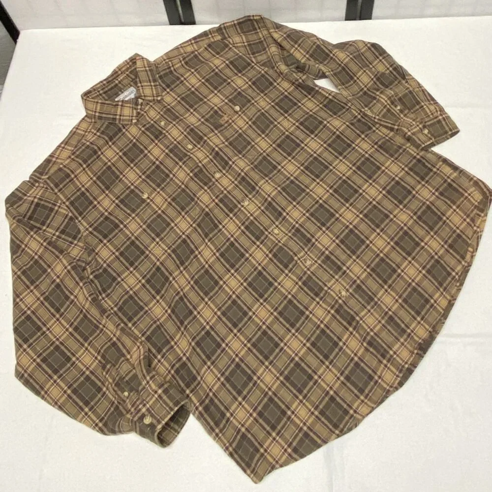 Carhartt Plaid Flannel Shirt 2XLT Brown Rust Long Sleeve Brushed Cotton Workwear - Picture 7 of 14